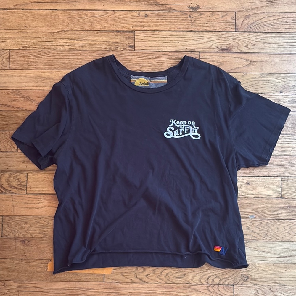 Aviator Nation Black Tee with Surf Graphic